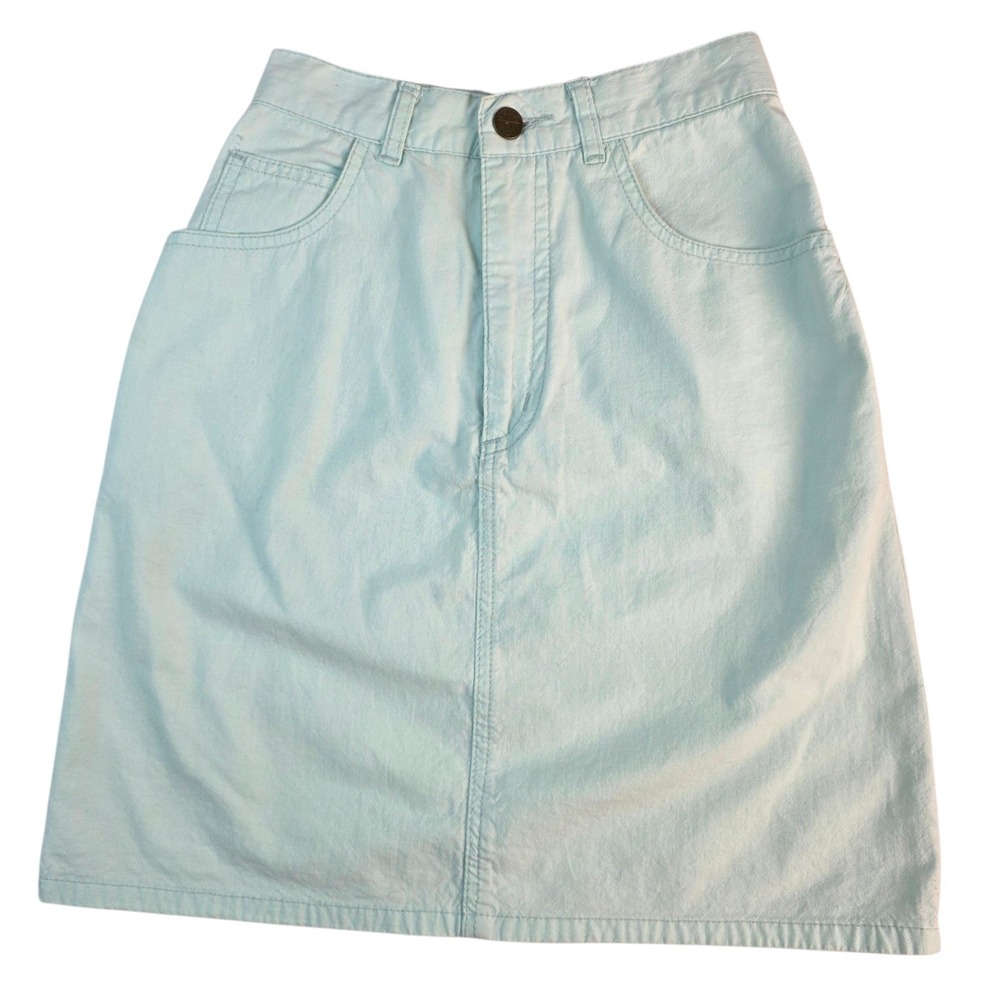Vtg Guess Mini Skirt SZ 24 Mint Green Y2k 90s Button Fly Denim Georges Marciano